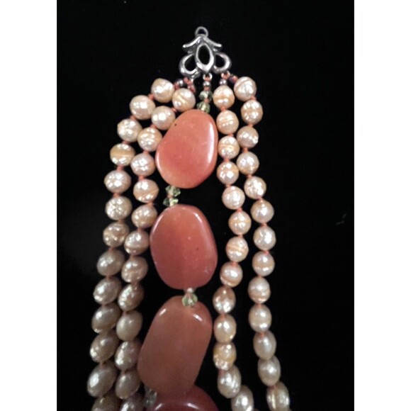 Vintage Victorian Revival Coral Agate Beaded Bracelet Chunky - Picture 3 of 12